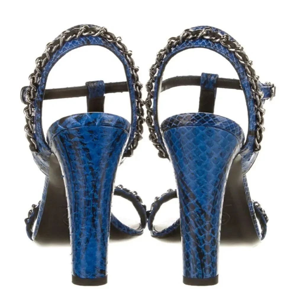 CHANEL Blue Python Heels Chainlink Detail/CC Logo |size: EU 38.5| - Picture 4 of 6